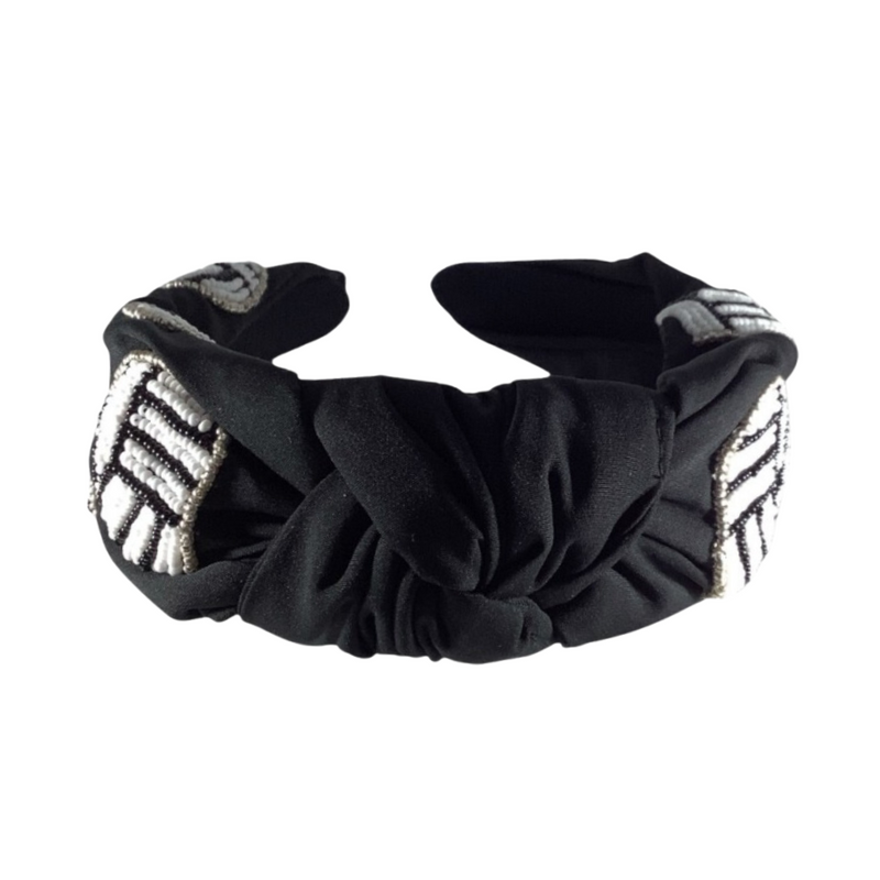 VOLLEYBALL BEADED KNOT HEADBAND - BLACK