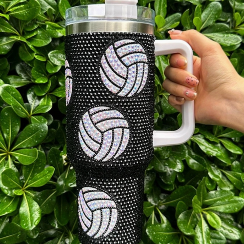 LIMITED QUANTITY!!&nbsp; AVAILABLE FOR PRE-ORDER - SHIPS 6/5/24!!  Sip in style on game day + every day!&nbsp; Add a touch of GLAM to any outfit with our Crystal Volleyball "Blinged Out" 40 Oz. Tumbler!