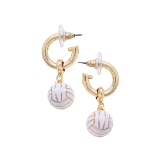 Our new enamel Volleyball charm Hoop Earrings blend sporty fun with polished shine. A glossy enamel volleyball charm dangles from a sleek hoop, making this style a standout on and off the court.