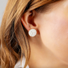 VOLLEYBALL ENAMEL STUD EARRINGS - WHITE + GOLD