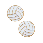 VOLLEYBALL ENAMEL STUD EARRINGS - WHITE + GOLD