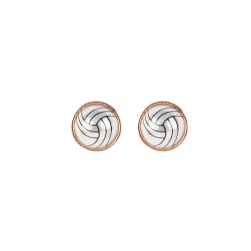 VOLLEYBALL SMALL ROUND GOLD ENCASED STUD EARRINGS