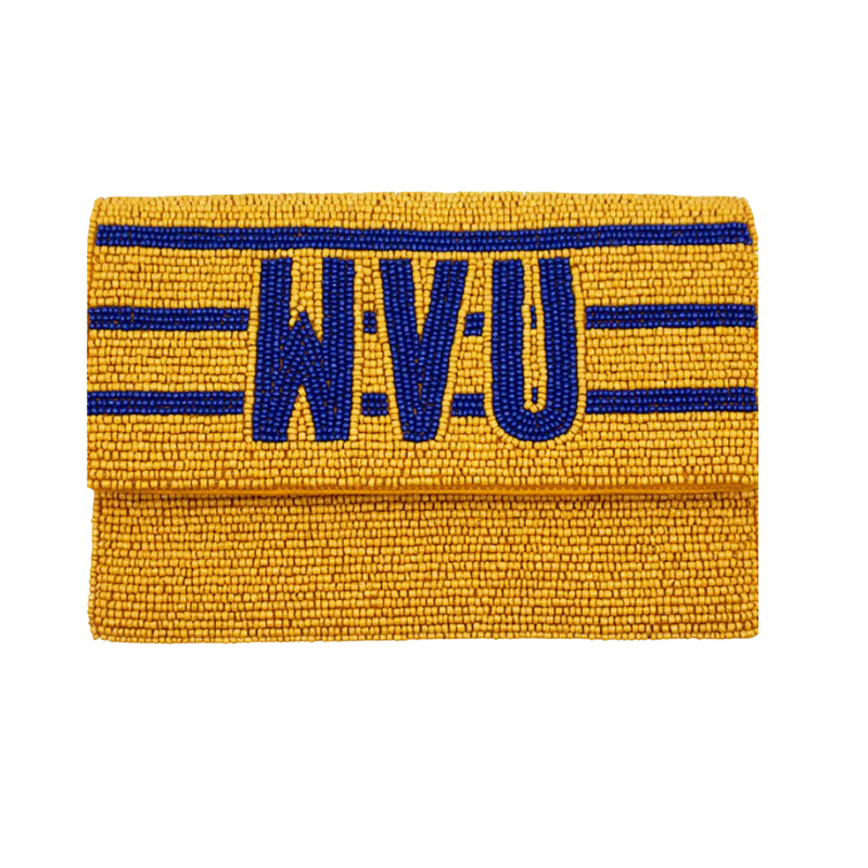 This beaded mini clutch is stadium sized approved! Our mini clutch features a secure snap closure that keeps your cash, credit cards, lipstick, keys and more safe at the game!