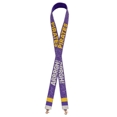 Show your Pirate pride with the East Carolina Pirates Argh Pirates Beaded Bag Strap! This fun beaded strap adds a splash of team spirit to any bag, making your game day looks even more spirited. Lightweight and comfortable, it’s perfect for carrying your essentials while cheering on the Pirates in style. Upgrade your fan gear with this playful touch of Pirate Nation pride!