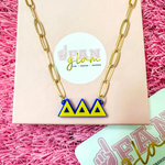 Wear your letters. Live your legacy. Love your style.

Add a little charm to your everyday look with our Delta Delta Delta Charmed Life Necklace! Featuring your Greek letters in a bold yet delicate design, this lightweight necklace is perfect for layering or wearing solo. It's the perfect touch of sparkle to celebrate your chapter all semester long, with eye-catching colors and shiny details made to stand out.