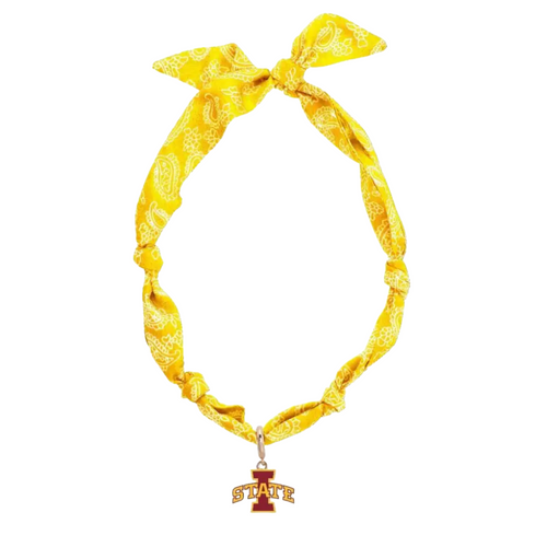 Show your team spirit in a fun and stylish way with the Iowa State Logo Bandana Scarf Necklace. This playful accessory combines the bold look of a bandana with the charm of a necklace, perfect for game days or casual outings. Lightweight and easy to wear, it adds a splash of school pride to any outfit while keeping you comfortably cool. Let your fandom shine with this unique and trendy piece!