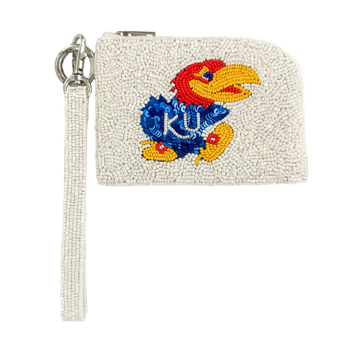 Elevate your clear bag status and show off your JAYHAWK spirit in style! Our unique KU Beaded Bag Bracelet is the ultimate Game Day accessory.

Designed as our most versatile coin bag, it can be worn on your wrist as a statement piece or used to organize your essentials inside your favorite clear bag. Lightweight, eye-catching, and full of team pride, this is the perfect grab-and-go piece for every game day event!