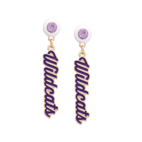 Show your Wildcats pride with these Kansas State Wildcats Autograph Enamel Earrings. Lightweight and stylish, they add a perfect pop of color and spirit to any outfit—great for cheering at the game or adding some fun flair to your daily look. Classic design meets playful energy in these must-have accessories!