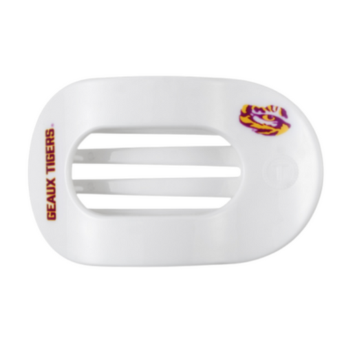 Unwind and relax with the newest TELETIES Flat Round Hair Clip! Designed with the same innovative material that is nearly unbreakable, this clip is perfect for lying down, doing yoga or simply laying back without discomfort. Hold your hair and enhance your style with the new Louisiana State University TELETIES Clip! Geaux Tigers! &nbsp;