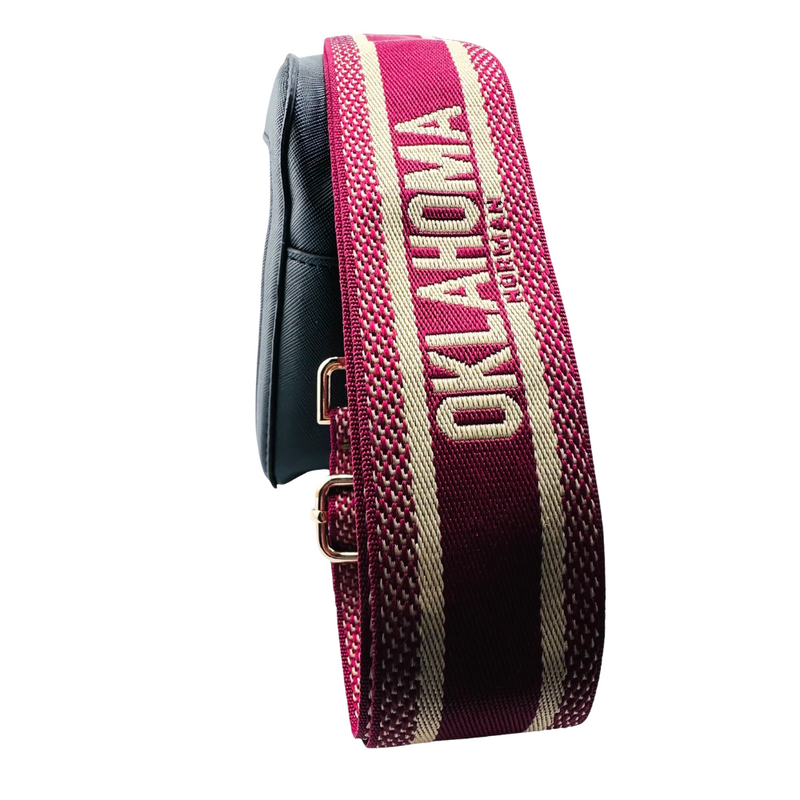 Add a splash of school spirit to your look with our Norman, Oklahoma strap for your crossbody bag. This strap showcases a chic, designer-inspired pattern in vibrant Crimson and Khaki. Perfect for game day or everyday fun!