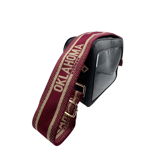 Add a splash of school spirit to your look with our Norman, Oklahoma strap for your crossbody bag. This strap showcases a chic, designer-inspired pattern in vibrant Crimson and Khaki. Perfect for game day or everyday fun!