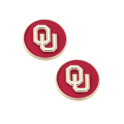 Show your Sooners spirit with these eye-catching circle stud earrings! The vibrant crimson logo pops against shiny gold, adding a playful touch to your game-day outfit. Perfect for cheering on your team in style, these fun accessories let everyone know you're a true Oklahoma fan through and through!