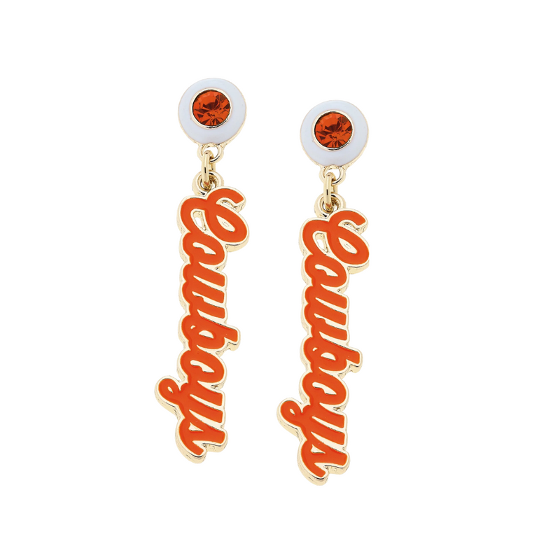 Show your Oklahoma State Cowboys pride with these playful Autograph Enamel Earrings. Lightweight and stylish, they bring a fun, polished touch to your game day look—and they’re comfy enough for every day too. Perfect for fans who want to keep their spirit shining bright wherever they go!