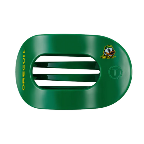 Unwind and relax with the newest TELETIES Flat Round Hair Clip! Designed with the same innovative material that is nearly unbreakable, this clip is perfect for lying down, doing yoga or simply laying back without discomfort. Hold your hair and enhance your style with the new University of Oregon TELETIES Clip!&nbsp;