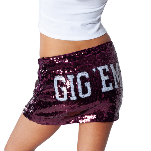 Turn heads and show your Aggie pride with the Texas Aggies Gig 'Em Sequin Mini Skirt. This dazzling skirt sparkles with tiny sequins and offers a hint of stretch for all-day comfort. Finished with your school name stitched across the back, it’s the perfect way to cheer on your team in style.