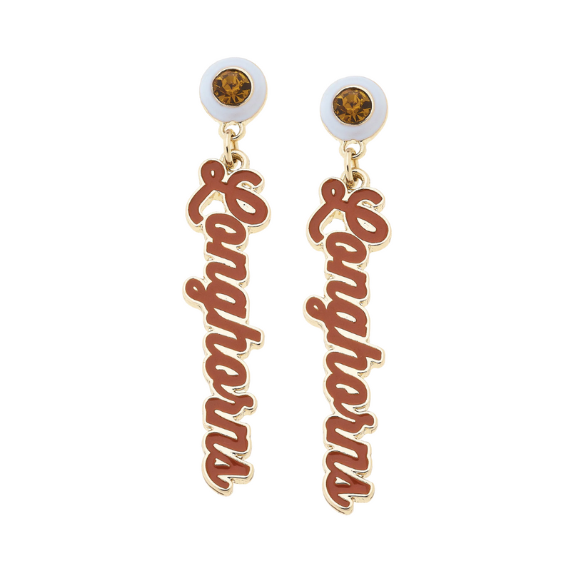 Show your team spirit with the Texas Longhorns Autograph Enamel Earrings. These lightweight and stylish earrings deliver a classic look, perfect for cheering on your team at the game or adding a fun touch to your everyday outfits. Easy to wear and effortlessly cool, they’re a spirited way to celebrate your Longhorn pride.