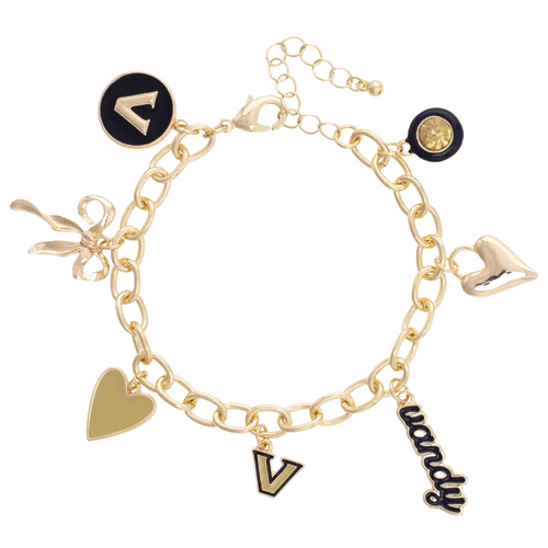 Show your Commodore pride with the Vanderbilt Commodore Enamel Icons Charm Bracelet. This gold-plated bracelet sparkles with colorful enamel charms, featuring the team logo and spirited symbols. Perfect for stacking or wearing solo, it adds a playful touch to any game day outfit or season-long look.