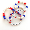 Be The Talk Of The BBQ With A Custom Designed Red White + Blue Stack!     Custom create a festive patriotic stack with your favorite saying or word and add on an accent bracelet to create the perfect holiday arm candy!  Order Your Stack Today To Have In Time For All The Fun Festivities!