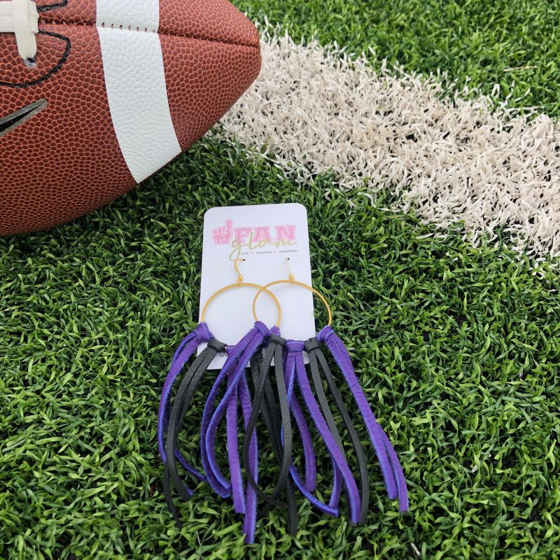 Make a bold statement in these boho fringe hoop beauties!  Design your favorite team combination by choosing one, two or three colors!