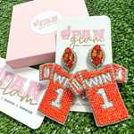 Show off your #1 team status when accessorizing your Game Day look with our  beaded #1 Football Jersey Dangles!   The perfect accessory to coordinate with your Friday Night Lights ensemble or Saturday tailgate style.