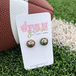 Everything is better with a little Funfetti!! Add a little sparkle and rainbow delight to your jewelry box with our super sweet multi colored circle stud earrings.