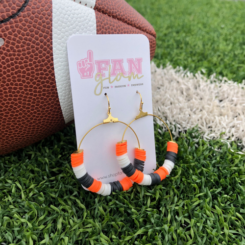 Our Erika 1.5" hoop earrings are a fan favorite!  Colorful yet playful, create your favorite team color combinations with 1, 2 or 3 color choices.  