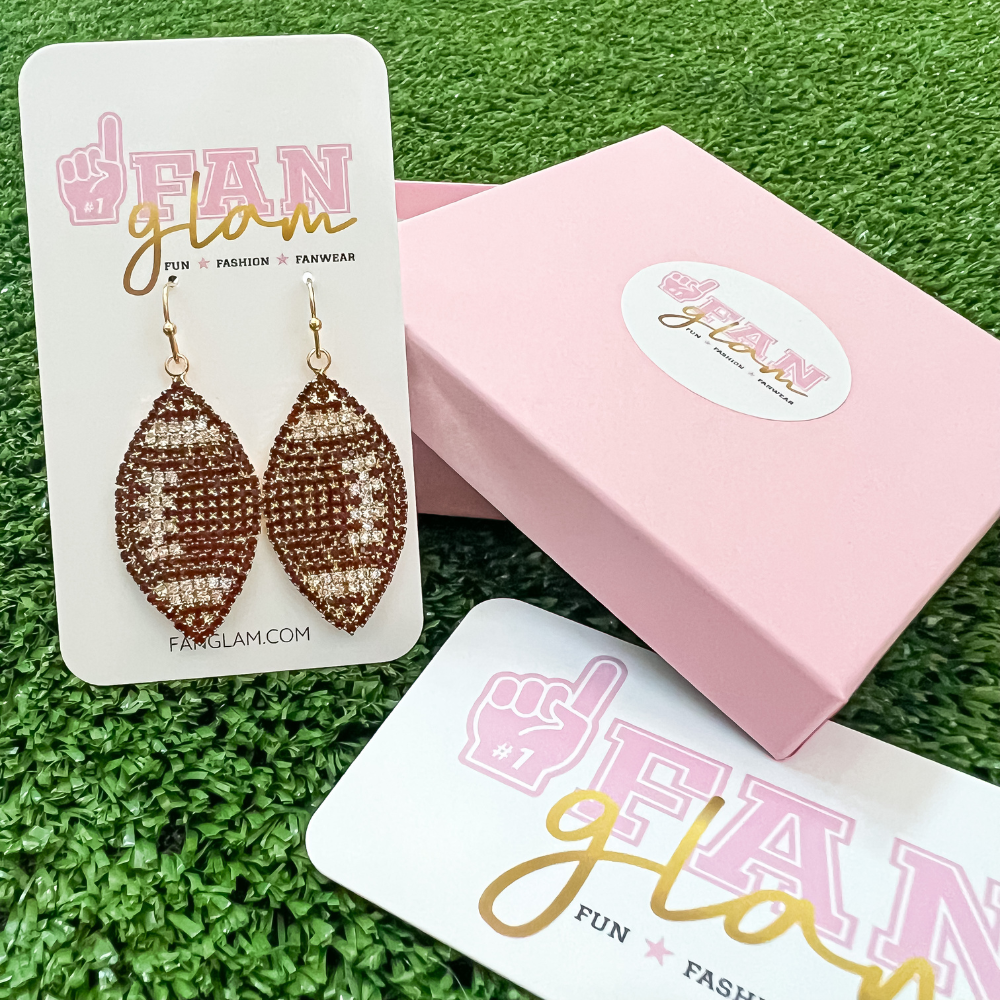 Bangles Rhinestone Football College Jewelry: FOOTBALL MICRO PAVE RHINESTONE DANGLES - Fan Glam