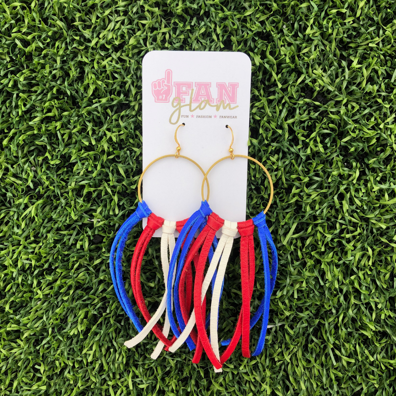 Make a bold statement in these boho fringe hoop beauties!  Design your favorite team combination by choosing one, two or three colors!