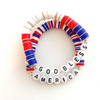 Be The Talk Of The BBQ With A Custom Designed Red White + Blue Stack!     Custom create a festive patriotic stack with your favorite saying or word and add on an accent bracelet to create the perfect holiday arm candy!  Order Your Stack Today To Have In Time For All The Fun Festivities!