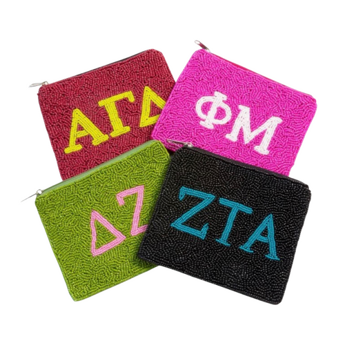 More than just a Greek organization, sororities are a sisterhood and community of empowered women supporting one another for a lifetime.  Show off your sorority colors in style with our officially licensed beaded coin pouch.  The perfect sorority Big Little gift and clear bag eye candy!