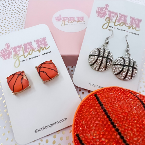 Show your love for the game when accessorizing your court side look with our rhinestone studded silver and black basketball dangles!   The perfect accessory to coordinate with your GameDay ensemble.  