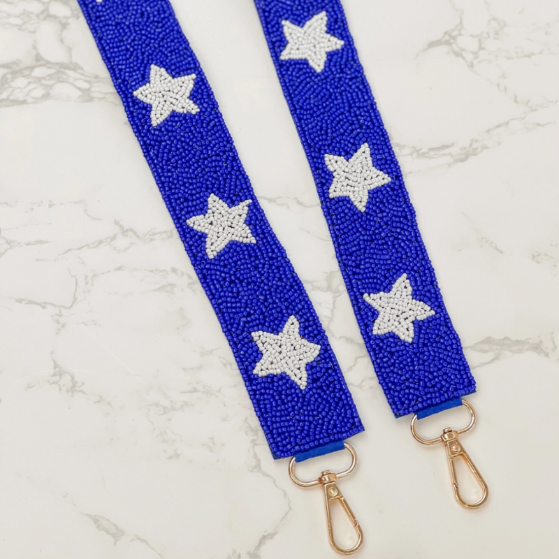 Beaded Purse Strap - Blue and white with Stars – mgsstyleboutique