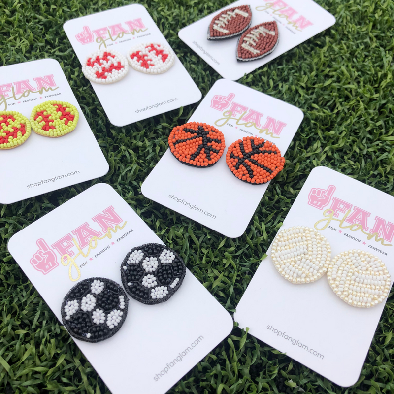 Show your love for the game when accessorizing your Game Day look with these uniquely beaded football stud earrings!   The perfect accessory to coordinate with your Friday Night Lights ensemble.  