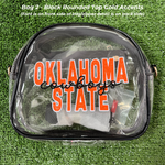 Just In!!  Our new Game Day stadium compliant crossbody bags, feature a clear PVC body with your choice of Cowboys OR Cowgirls team colored rhinestoned bling for ANY TEAM + ANY SPORT + on ANY BAG!  