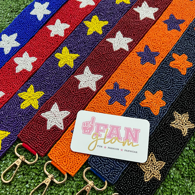 Beaded GameDay Bag Straps Are Here!  Our oh so cute dual team colored star straps are the perfect addition to your GameDay assemble.    The perfect addition to your favorite handbag!