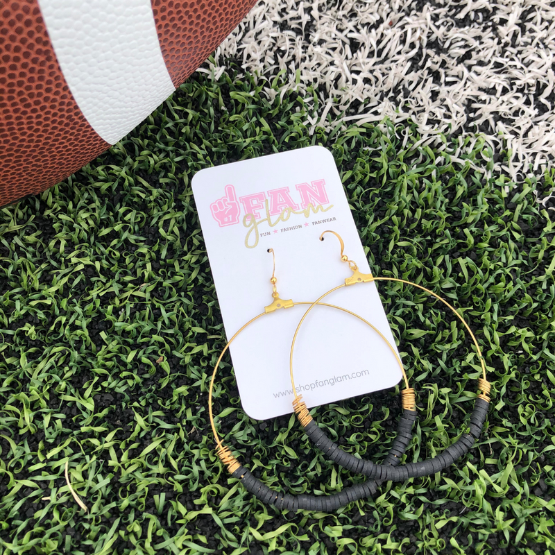Our Erika hoop earrings are a #1 fan favorite.  Colorful yet playful, you will make a bold statement with these featherweight hoops when cheering in the stands.