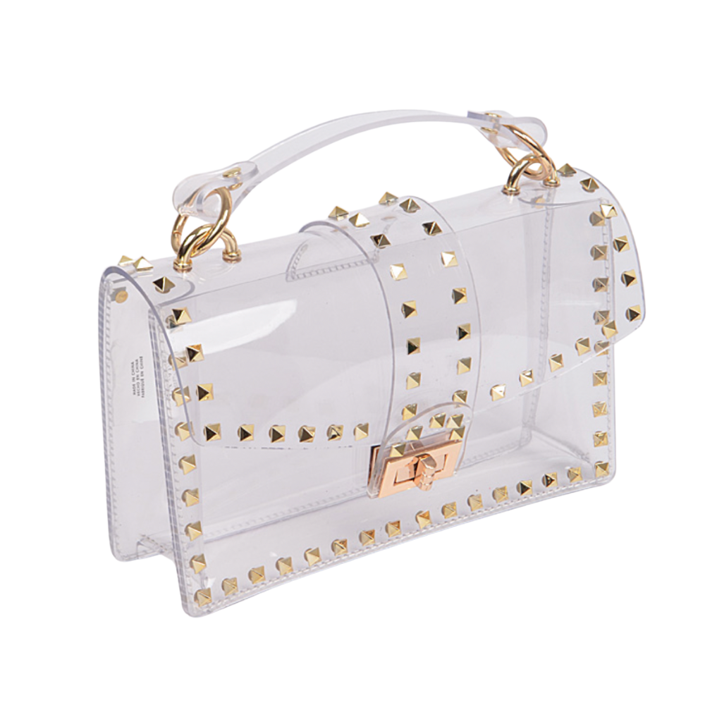 Clear Bag Top Handle Cross Body Pyramid Stud Fashion Handbag