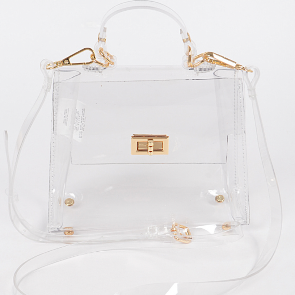 Small Clear Jelly Handbags Top Handle Twist Lock Flap Crossbody Purse with  Chain