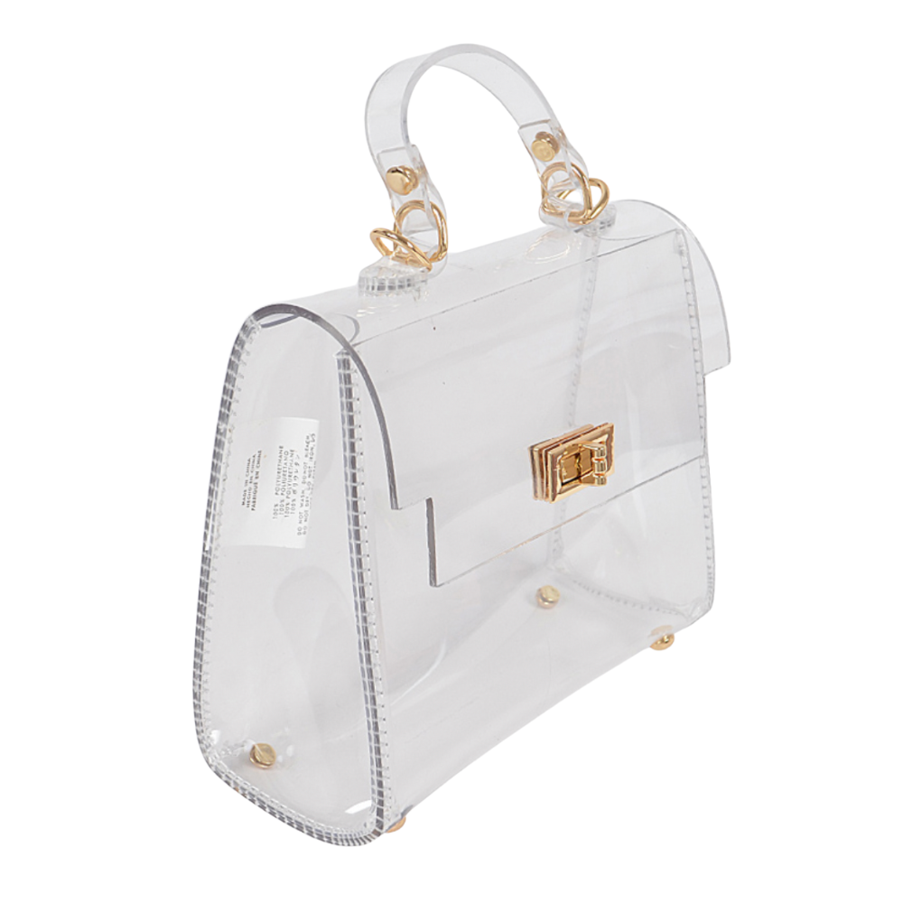 Clear Stadium Bag With Silver Top Handles & Silver Twist Lock Accents