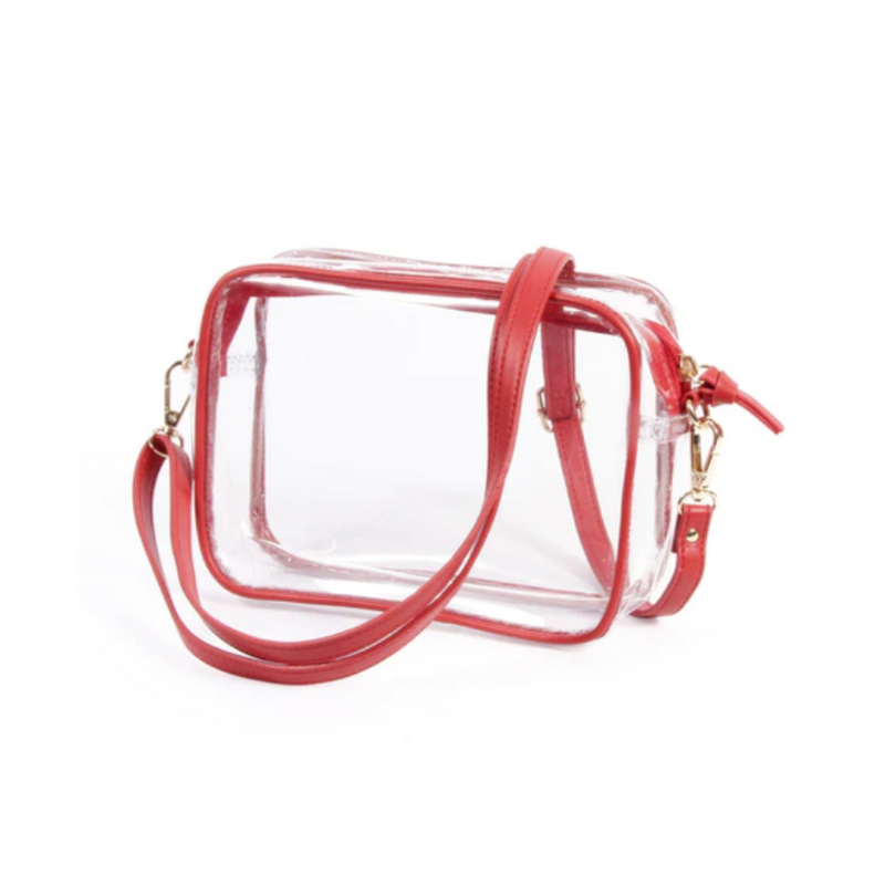 Carrying Kind Clear Cross Body Bag w/ Game Day Colored Strap Red