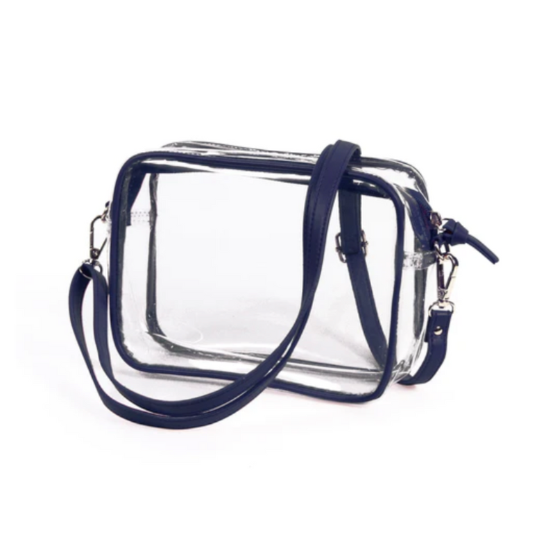 It's Here!!!  Our GameDay stadium compliant crossbody zip bag!  Featuring a clear PVC body trimmed in 9 classic team colors!  Comfortable and roomy, this bag is perfect for the GameDay girl who likes to come prepared!