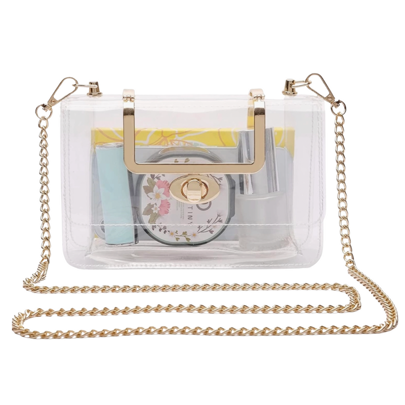 Clear crossbody bag with gold chain hot sale