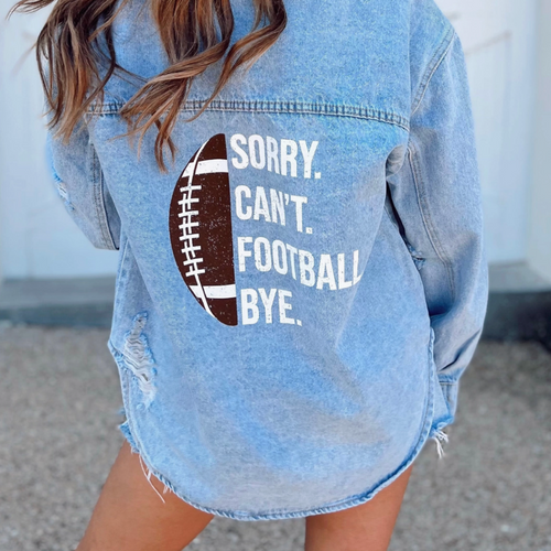 Our Fall motto paired on the perfect layering piece. This oh so comfy and stylish denim shacket will have you GameDay ready for those cool football nights under the lights.  Layers perfectly over your favorite Gameday hoodie, tank or tee.  Or layer over a white v-neck with your favorite black leggings with booties or cute sneaks for a weekend casual vibe.