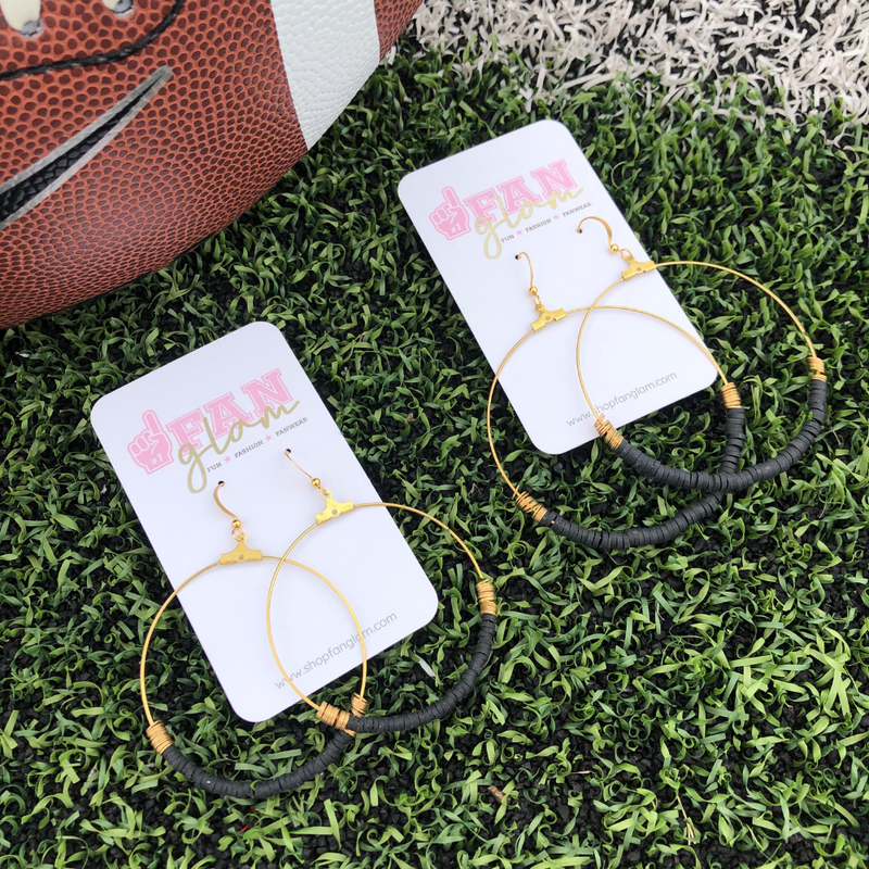 Our Erika hoop earrings are a #1 fan favorite.  Colorful yet playful, you will make a bold statement with these featherweight hoops when cheering in the stands.