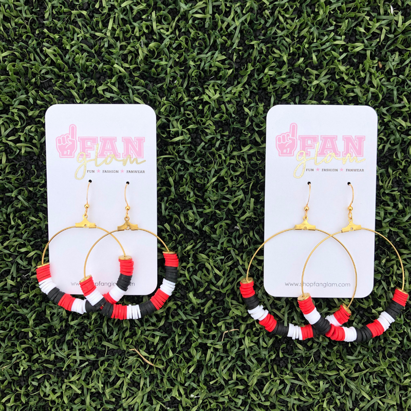 Our Erika hoop earrings are a #1 fan favorite!  Colorful yet playful, create your favorite team color combinations with 1, 2 or 3 color choices.  Let's Go Team!