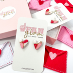 We are in LOVE!!!!  With Our NEW Fan GLAMentine's Tam Clay Co Sweet Heart Collection featuring fun new heart shapes and a mix of prints in pinks, reds and whites mixed with fabulous gold foil.