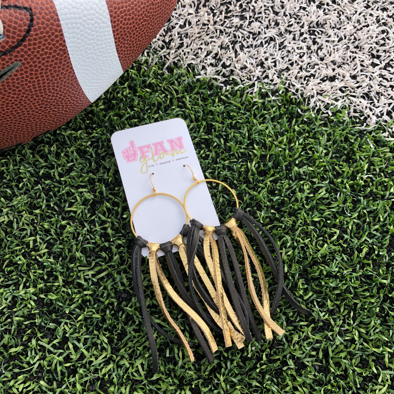 Make a bold statement in these boho fringe hoop beauties!  Design your favorite team combination by choosing one, two or three colors!