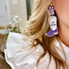 Show your college spirit on game day with these uniquely beaded cowgirl boot dangle earrings.  Stand out in the crowd with these one-of-a-kind Game Day gems.