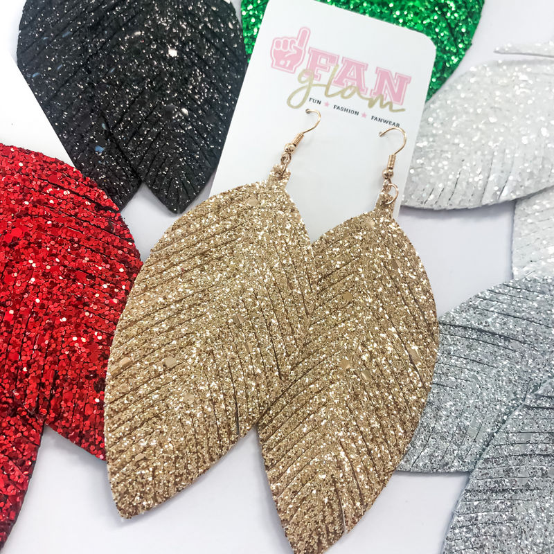 GAMEDAY GLITTER FEATHER EARRINGS (6 COLORS)
