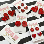 Our Glitter Glam Heart + Circle Stud collection is the perfect pop of color for Game Time!  Show your love for the game when sporting your teams colorful heart on your ears. Now available in a smaller-mini size for all ages to enjoy!
